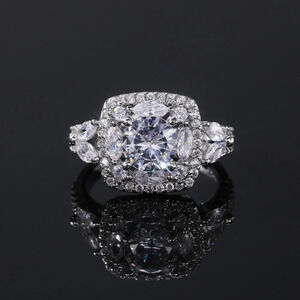 ▶SHINY ROUND CZ SQUARE 925 STERLING SILVER LUXURY WEDDING RINGS FOR WOMEN, L053